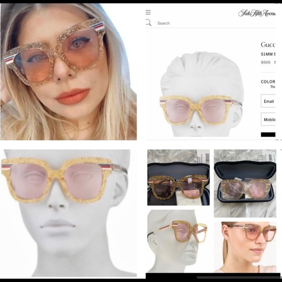 UNISEX GUCCI GOLD SPARKLY GLITTER BLING SUNGLASSES - Picture 1 of 16